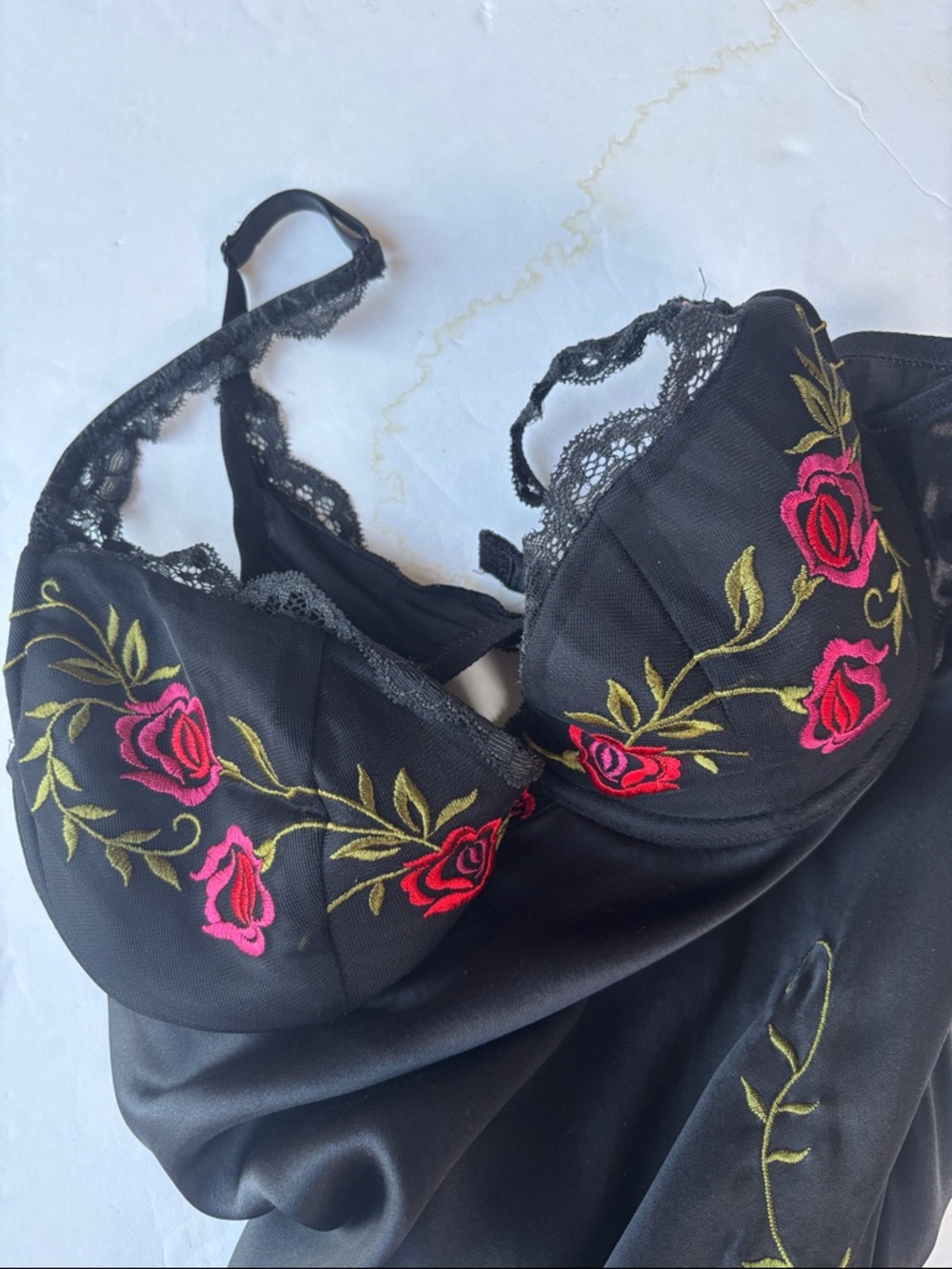 NEW Vintage Victoria's Secret Black Silk Chemise Rose Slip Mini Dress Y2K Sexy - Picture 13 of 17